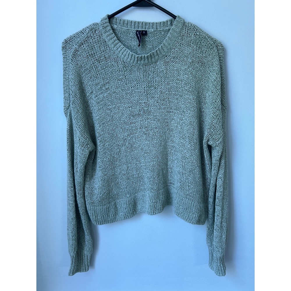 Moon & Madison Sage Green Knit Crewneck Sweater Small Relaxed Cropped Stitch